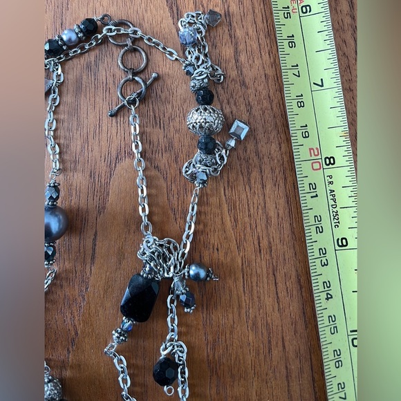 Silver and onyx long necklace - Picture 4 of 6